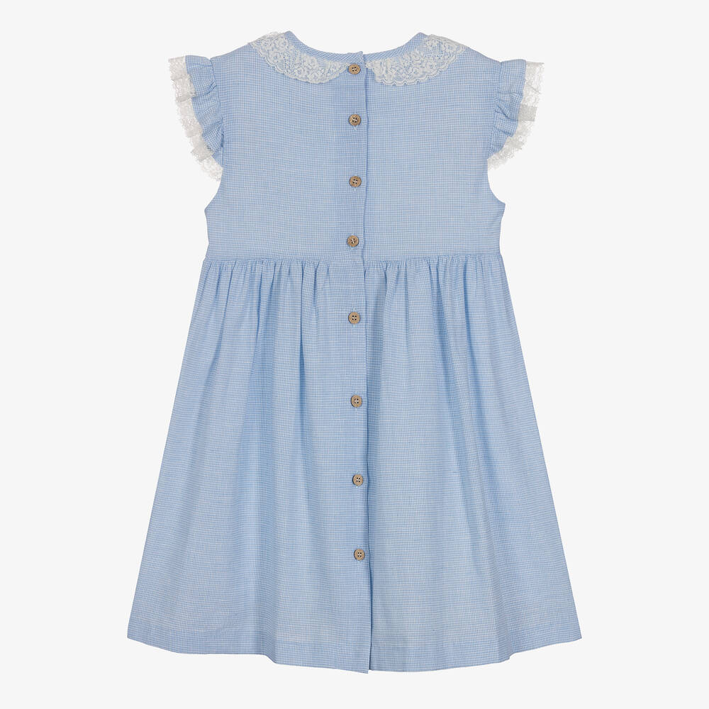 Babidu-Girls Blue Check Cotton Dress | Childrensalon Outlet