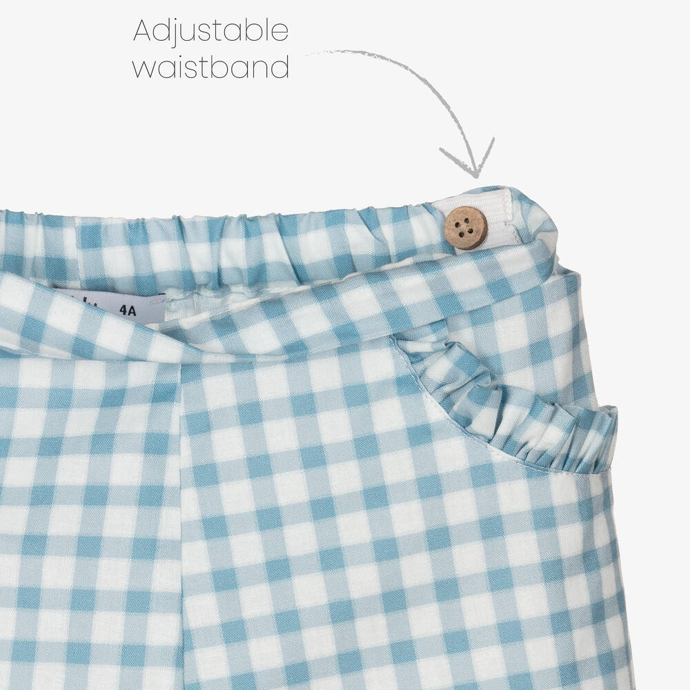 Babidu-طقم شورت كاروهات قطن لون أزرق وأبيض للبنات | Childrensalon Outlet