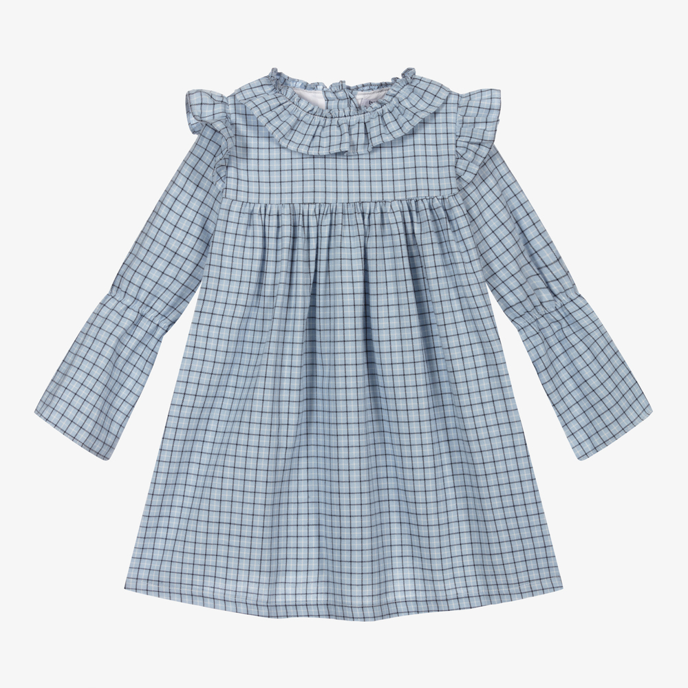Babidu-فستان قطن كاروهات لون أزرق باهت | Childrensalon Outlet