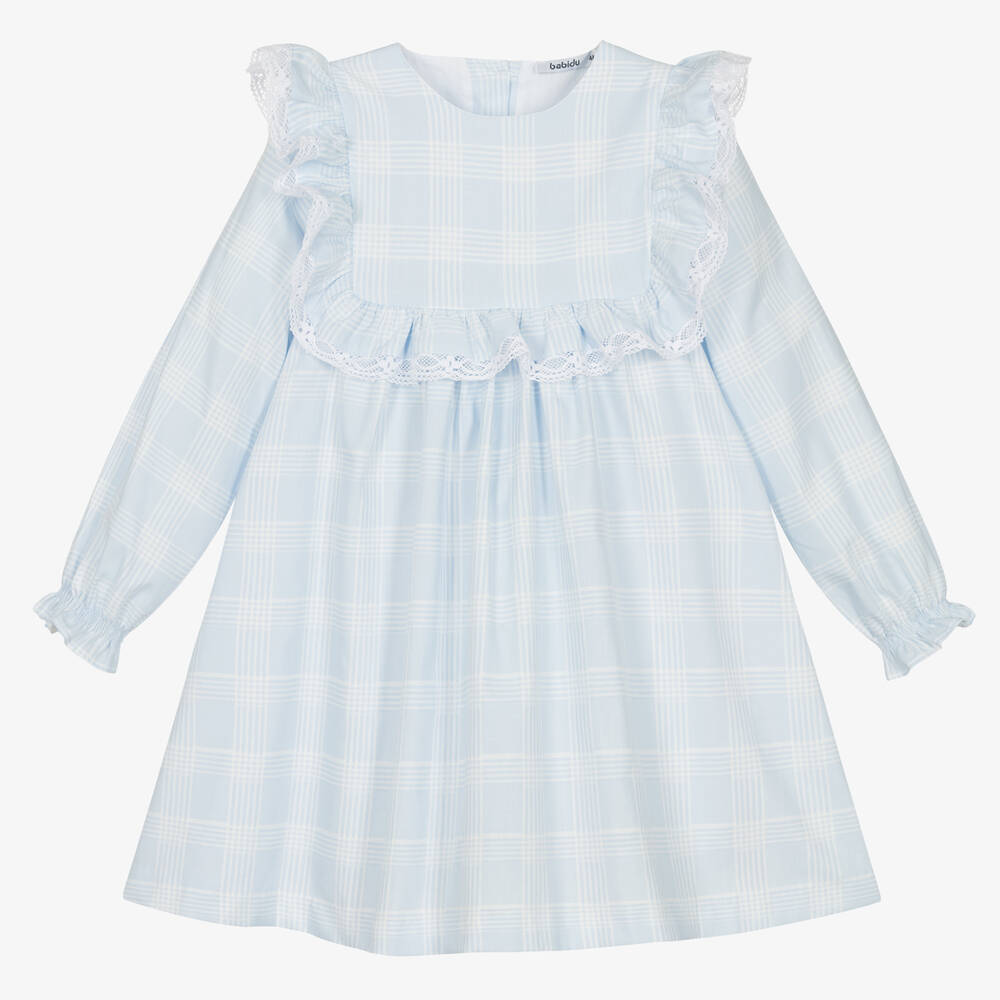 Babidu - Girls Blue Checked Cotton Dress | Childrensalon