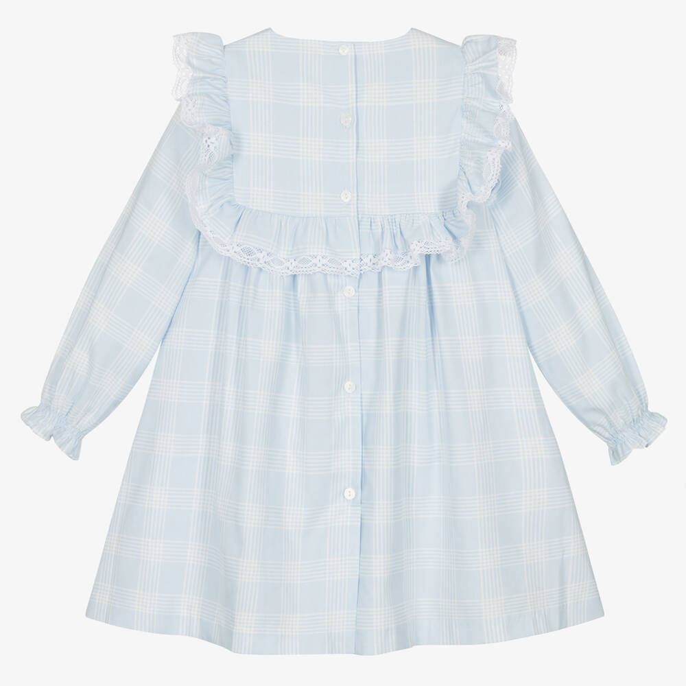 Babidu-فستان قطن تويل كاروهات لون أزرق وأبيض | Childrensalon Outlet