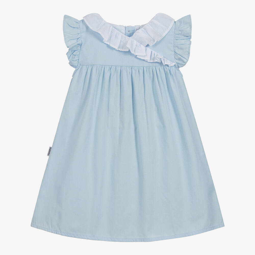 Babidu - Girls Blue Cotton Dress | Childrensalon