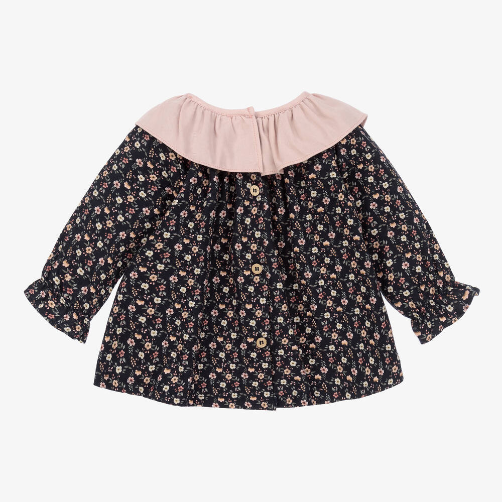 بابيدو -فستان قطن تويل لون كحلي وزهري بطبعة ورود | Childrensalon Outlet