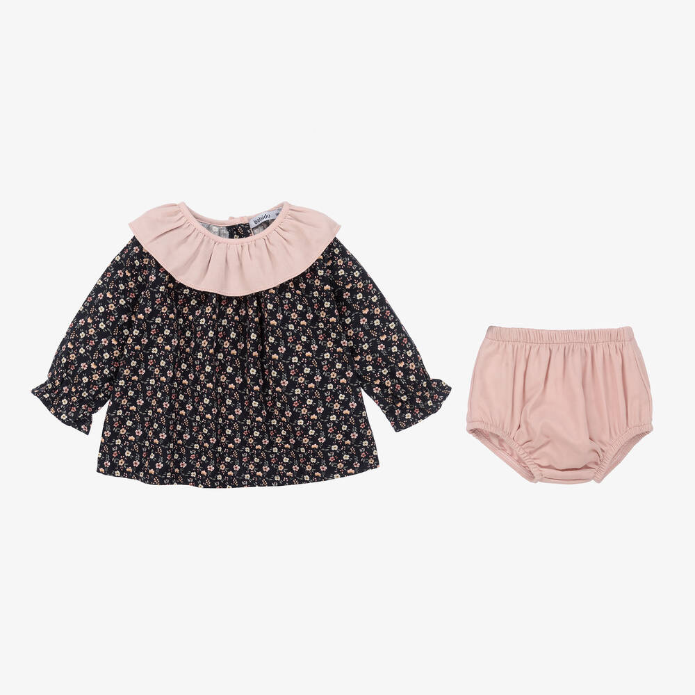 بابيدو -فستان قطن تويل لون كحلي وزهري بطبعة ورود | Childrensalon Outlet