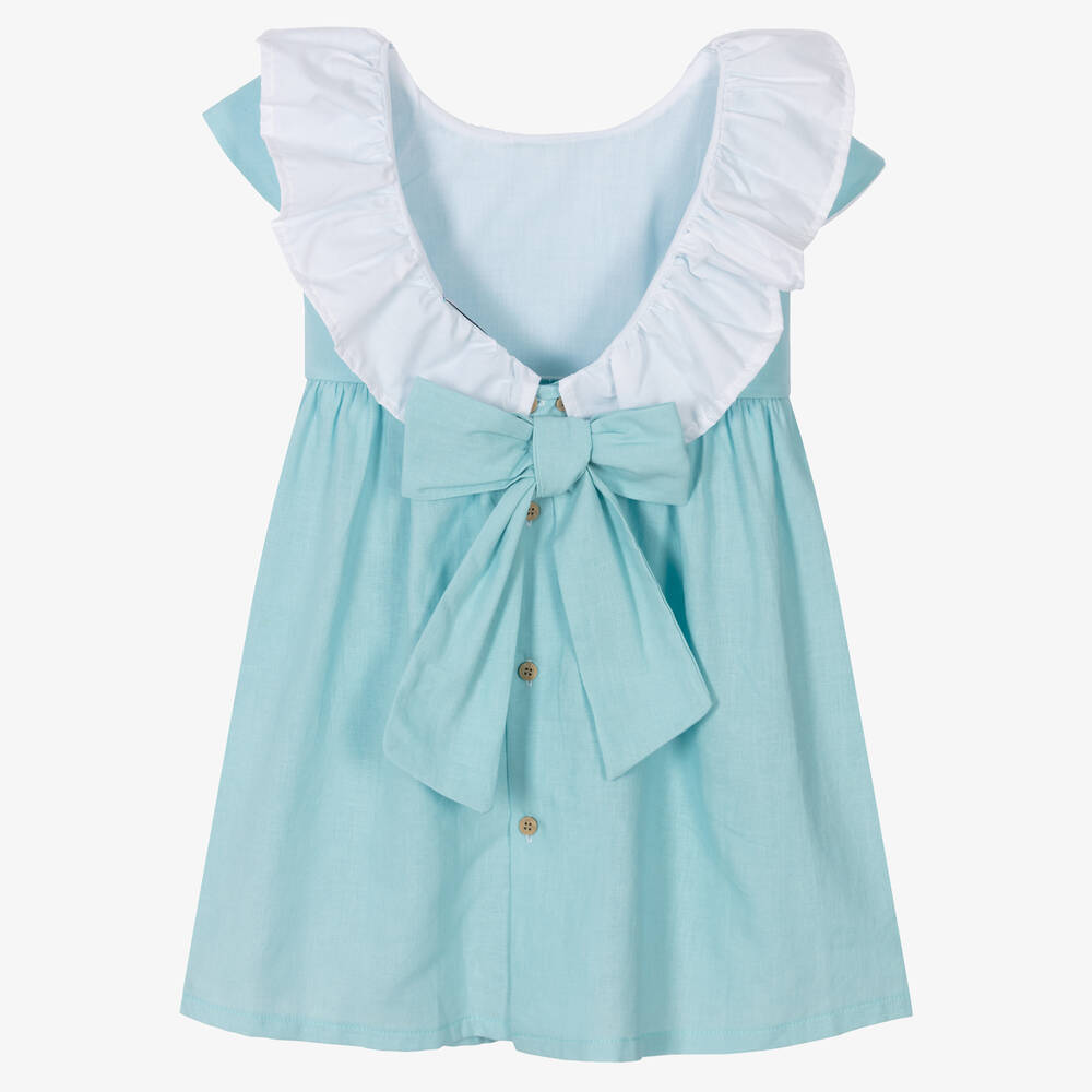 Babidu-Girls Blue Cotton Dress | Childrensalon Outlet