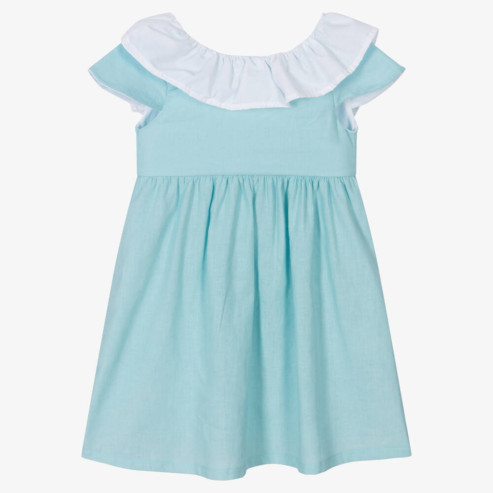 Babidu - Girls Blue Cotton Dress | Childrensalon