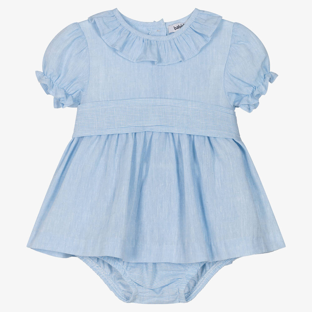 Babidu - Girls Blue Cotton Dress | Childrensalon