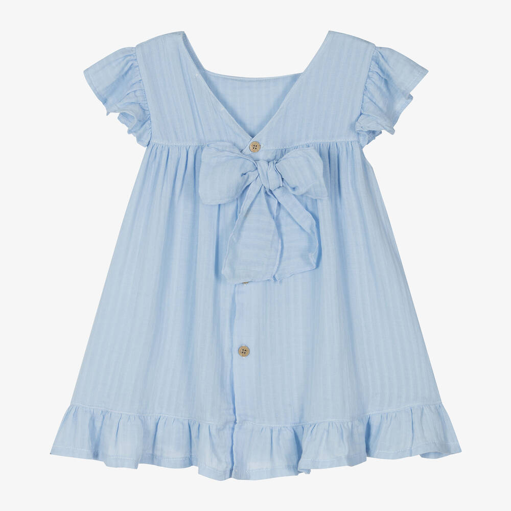 Babidu-Girls Blue Cotton Dress | Childrensalon Outlet