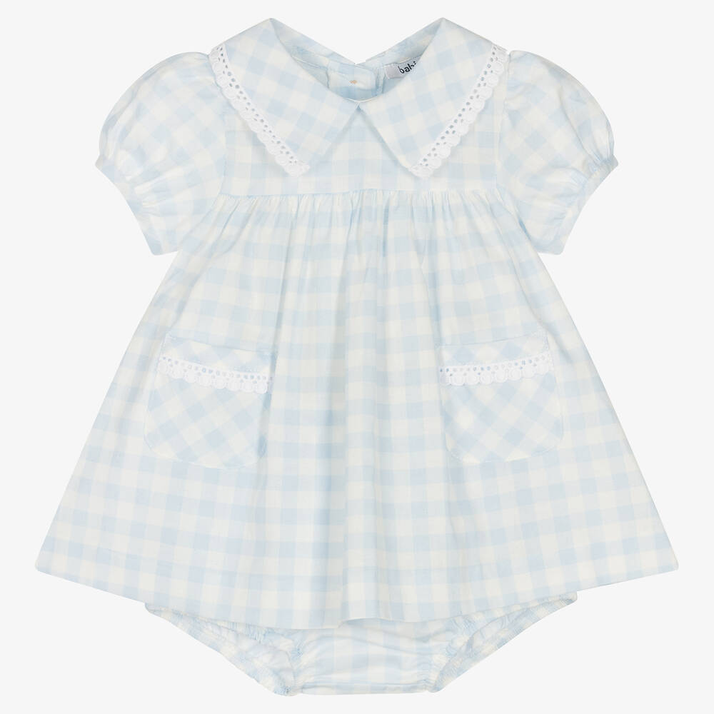 Babidu - Girls Blue Cotton Gingham Dress  | Childrensalon