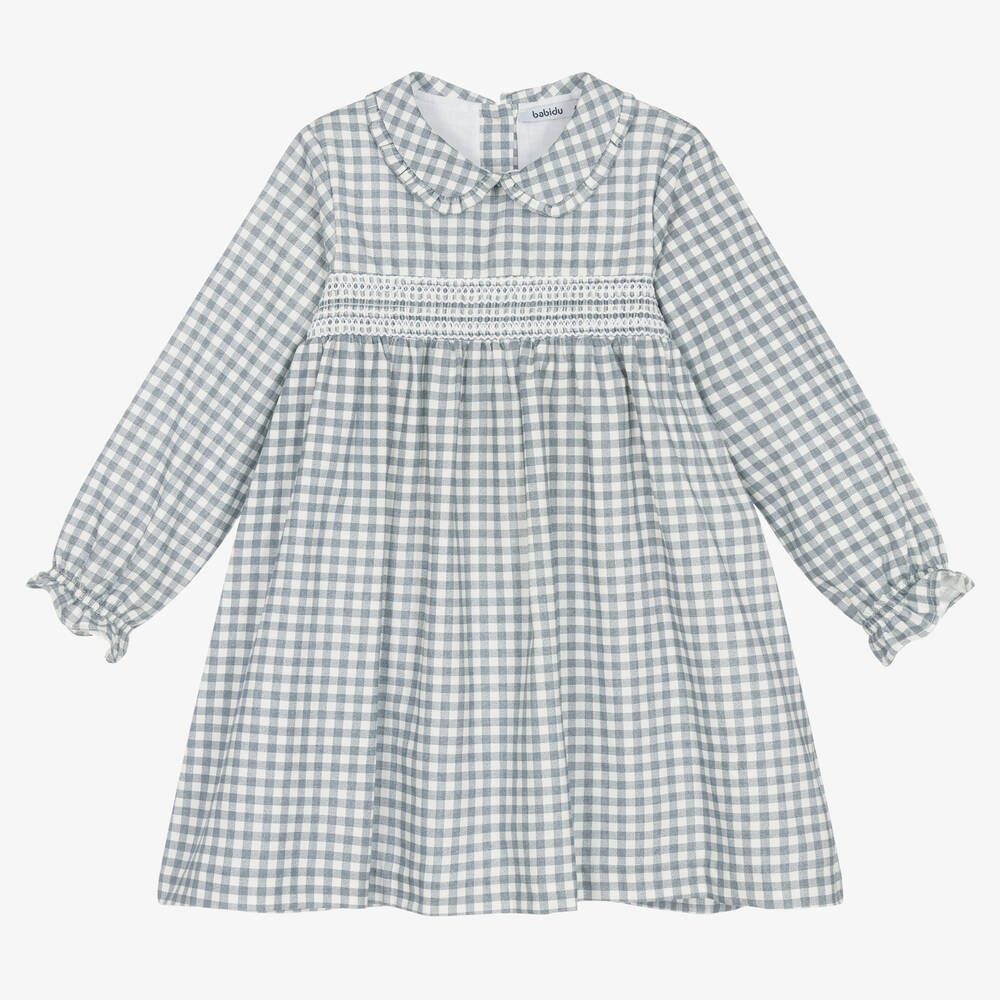 Babidu-فستان أطفال بناتي قطن لون أبيض وأزرق فاتح | Childrensalon Outlet