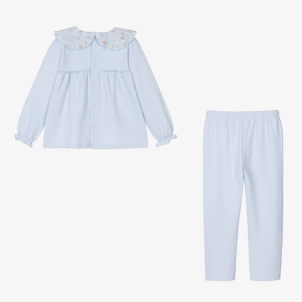 Babidu-Girls Blue Cotton Jersey Trouser Set | Childrensalon Outlet
