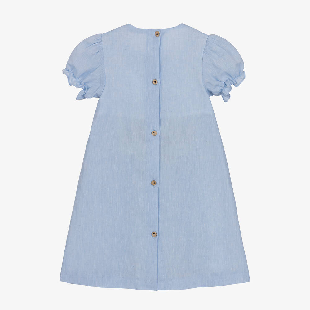 Babidu-Girls Blue Cotton Smocked Dress | Childrensalon Outlet