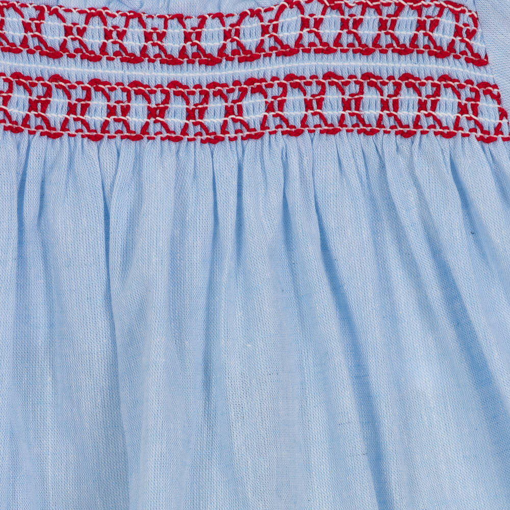 Babidu-Girls Blue Cotton Smocked Dress | Childrensalon Outlet