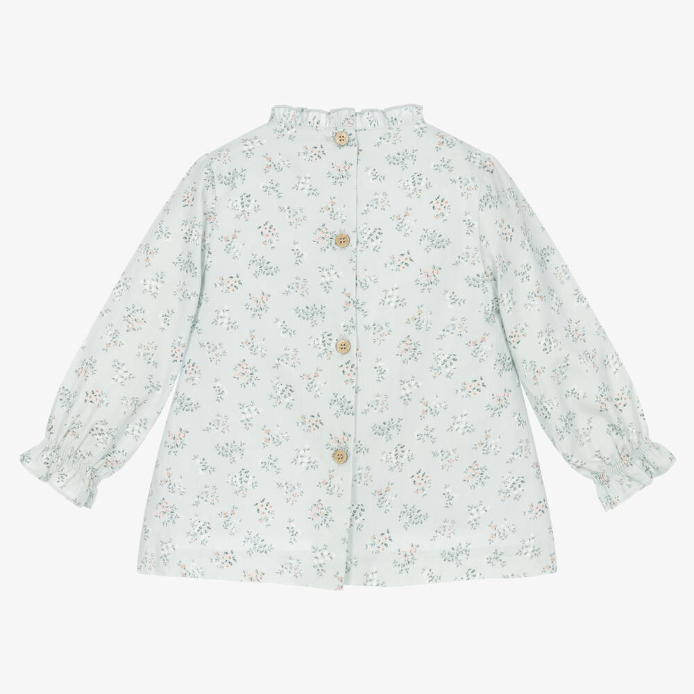 Babidu-Girls Blue Floral Cotton Dress | Childrensalon Outlet