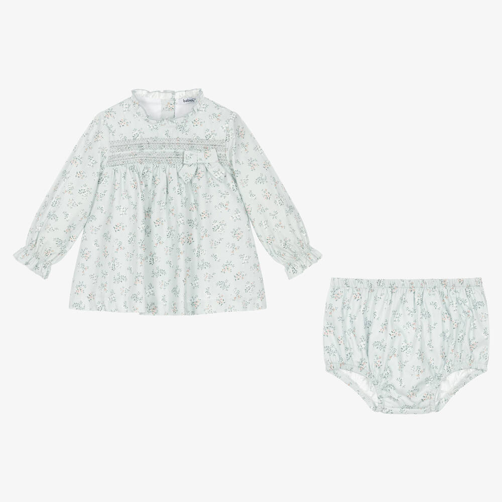 Babidu-Girls Blue Floral Cotton Dress | Childrensalon Outlet