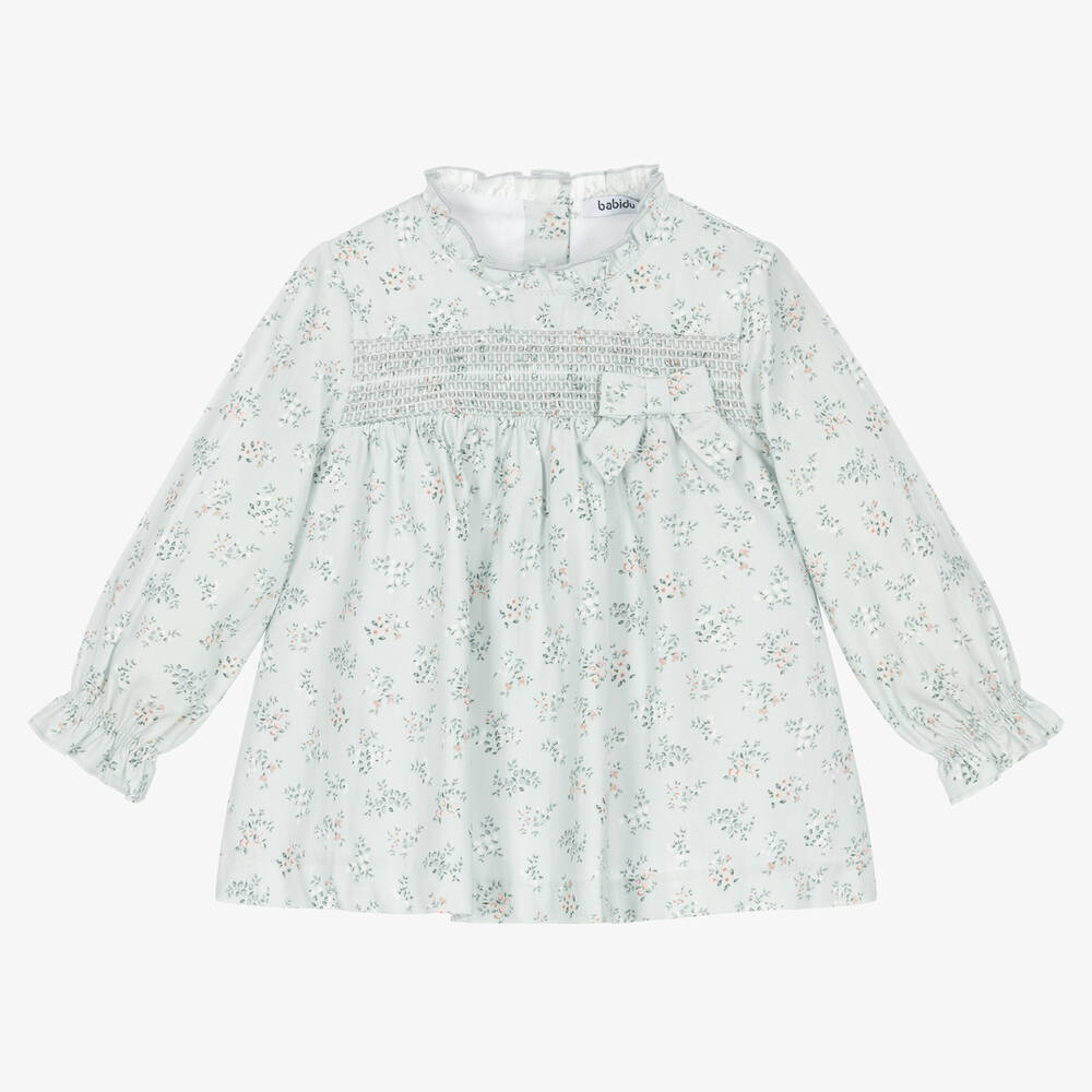 Babidu - Robe fleurie bleue en coton Fille | Childrensalon