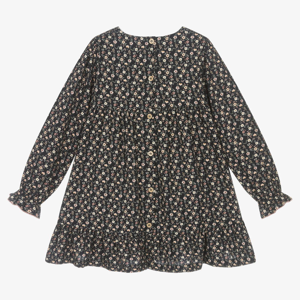 Babidu-فستان قطن تويل لون كحلي بطبعة ورود | Childrensalon Outlet