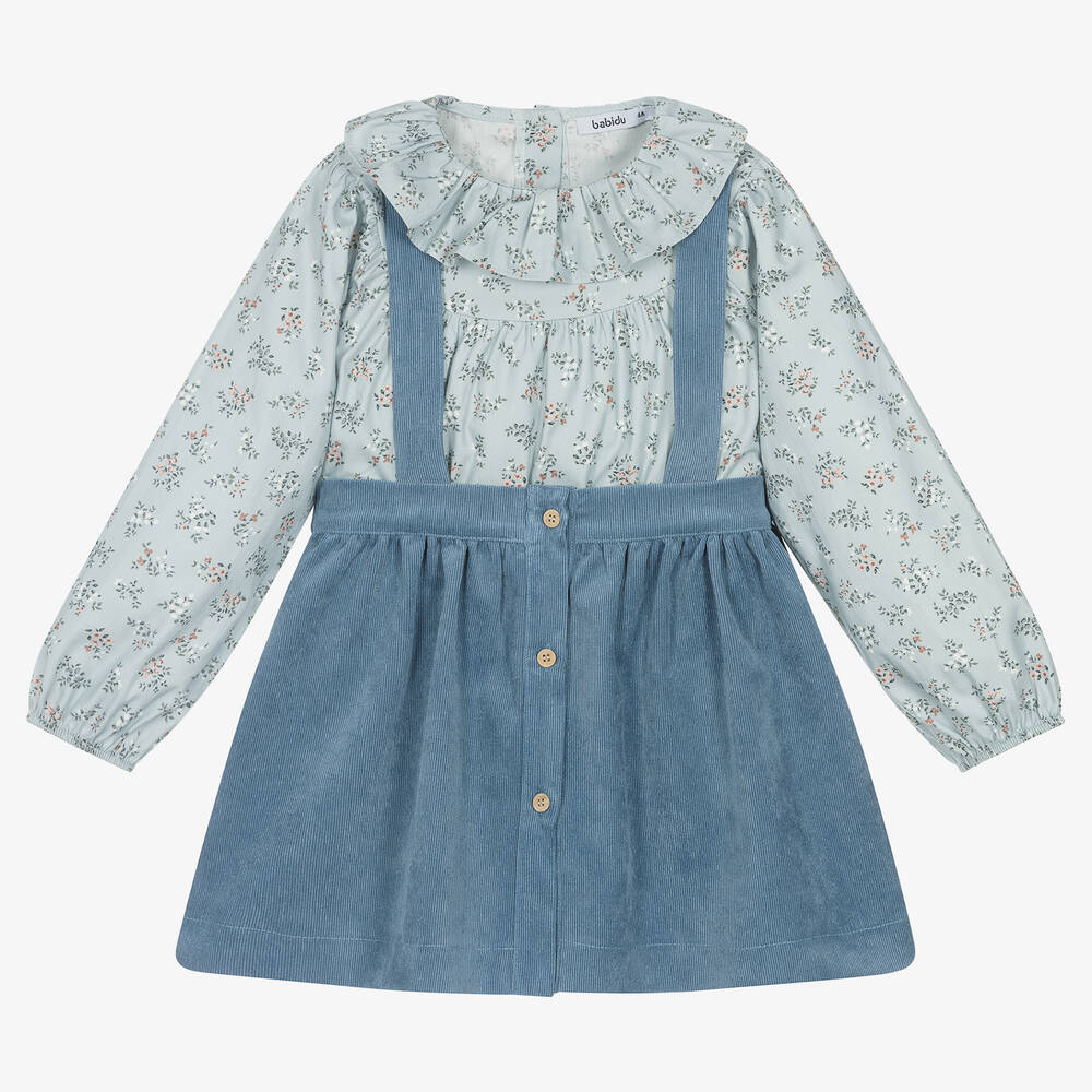 Babidu - Girls Blue Floral Skirt Set | Childrensalon