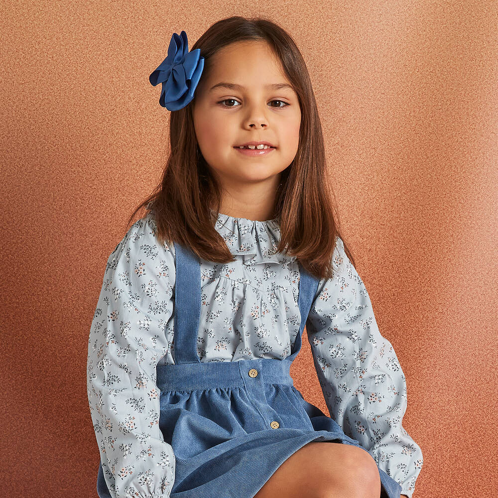 Babidu-طقم تنورة مزيج قطن تويل لون أزرق بطبعة ورود | Childrensalon Outlet