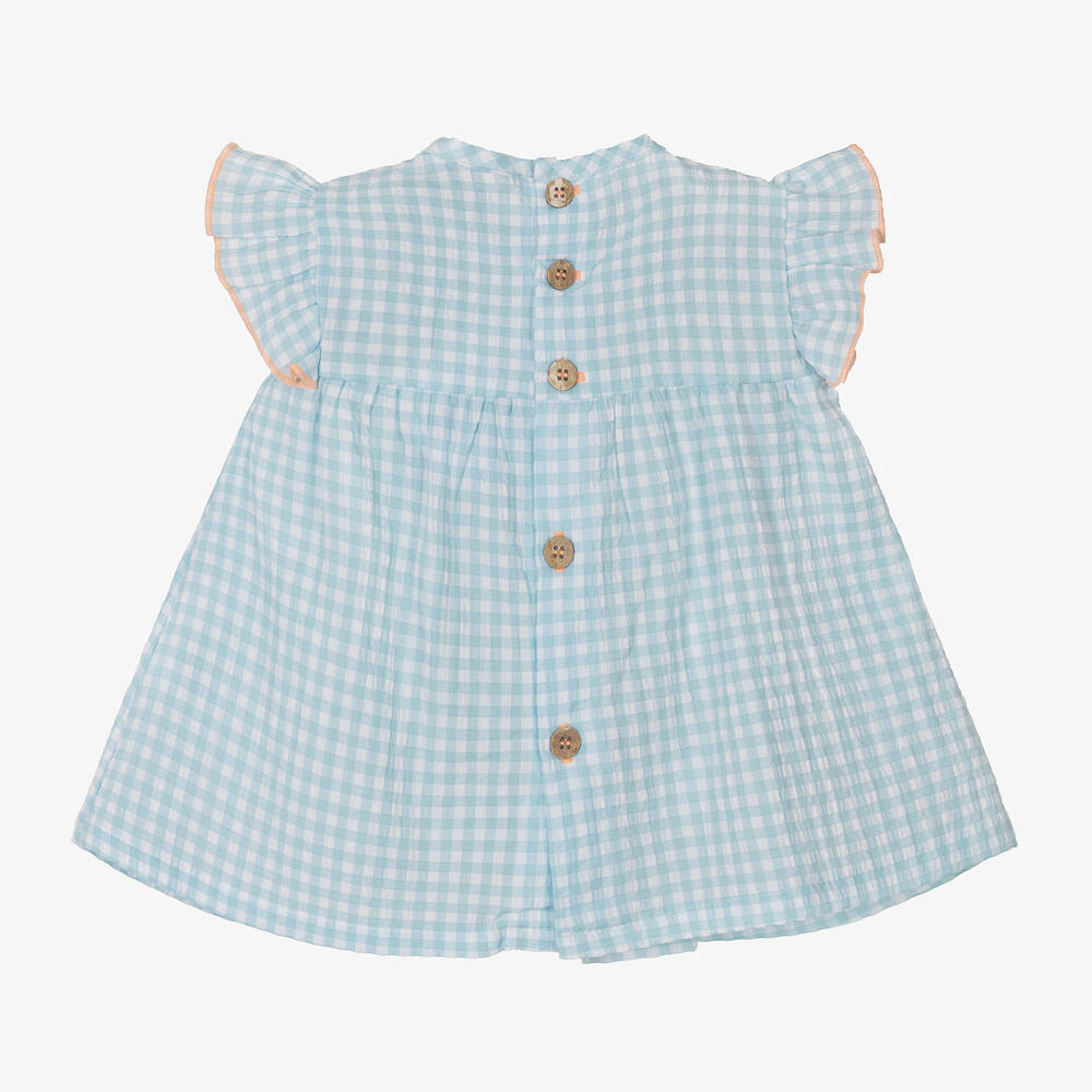 Babidu-Girls Blue Gingham Seersucker Dress  | Childrensalon Outlet