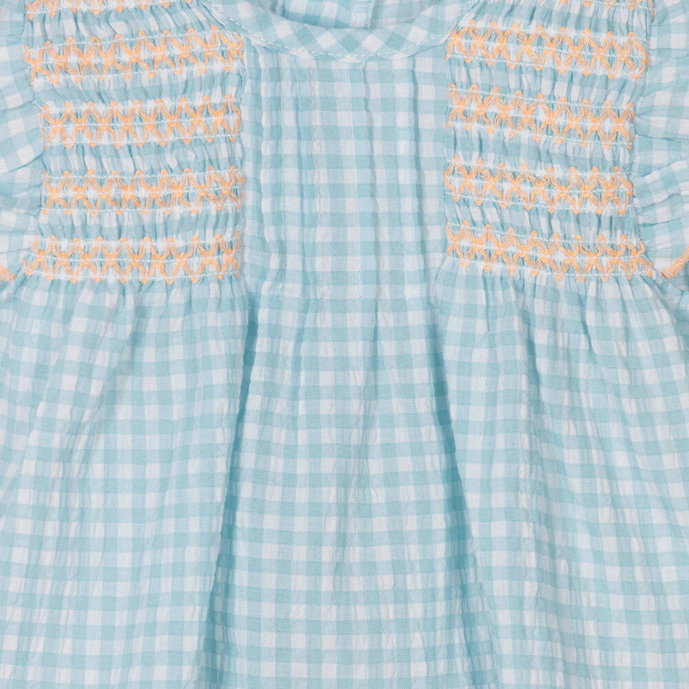 Babidu-Girls Blue Gingham Seersucker Dress  | Childrensalon Outlet