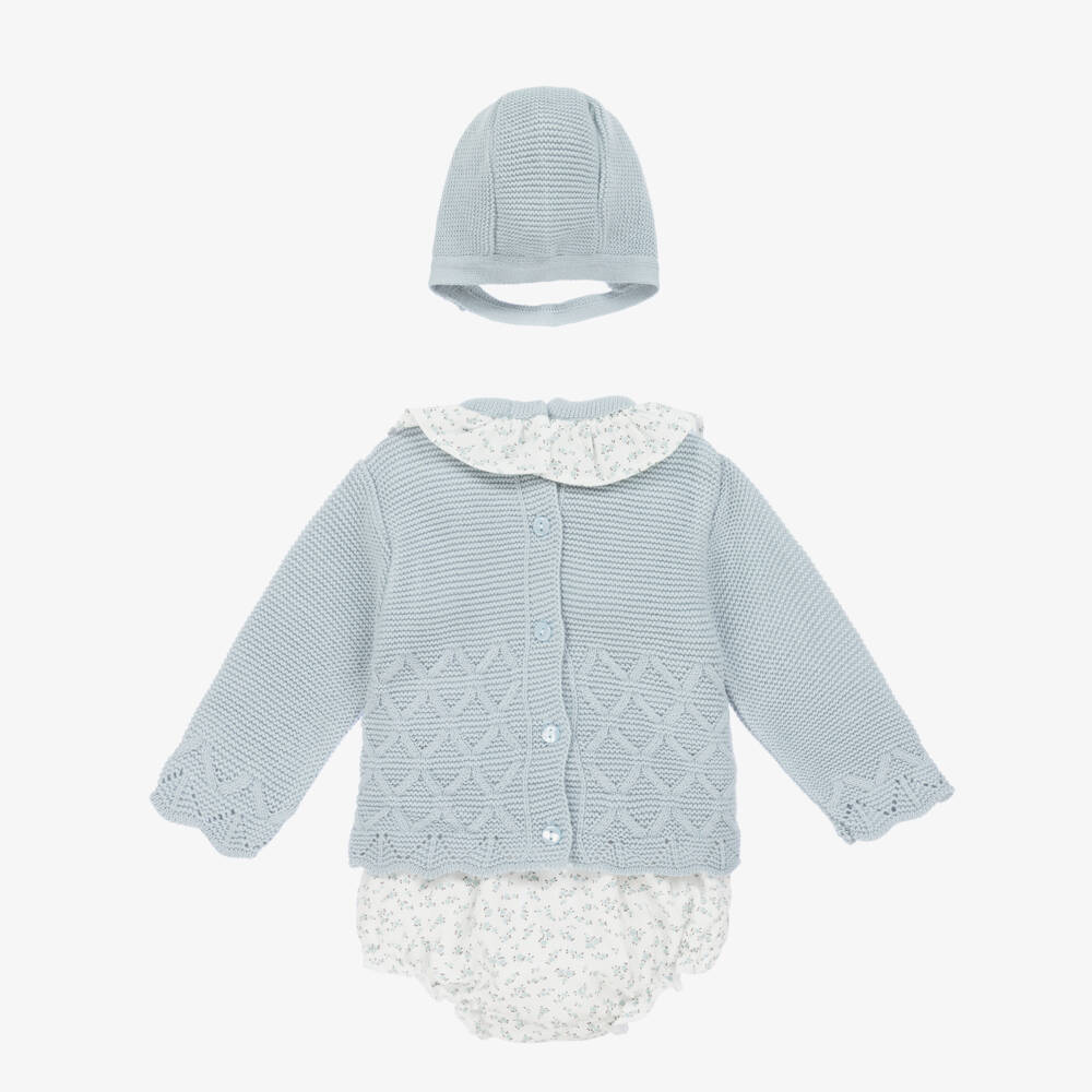 Babidu-Girls Blue Knit Floral Ensemble | Childrensalon Outlet
