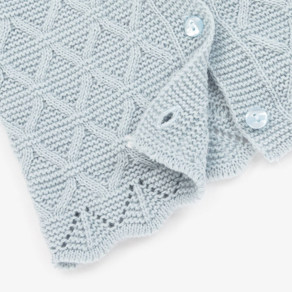 Babidu-Girls Blue Knit Floral Ensemble | Childrensalon Outlet