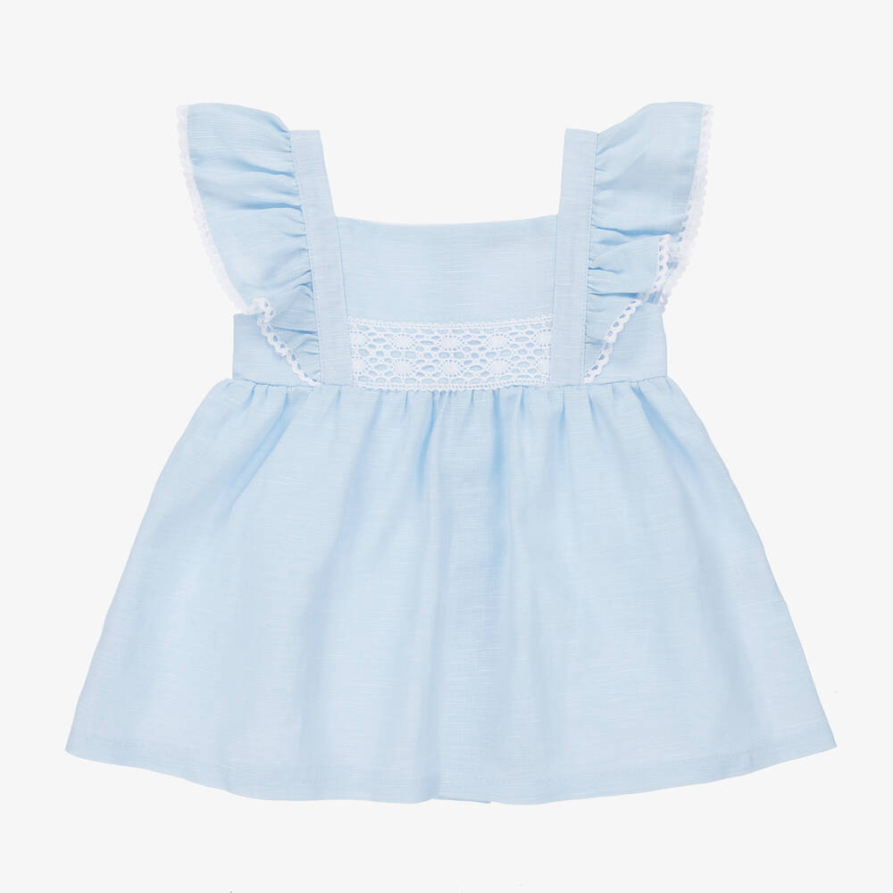 Babidu - Girls Blue Lace Trim Dress | Childrensalon