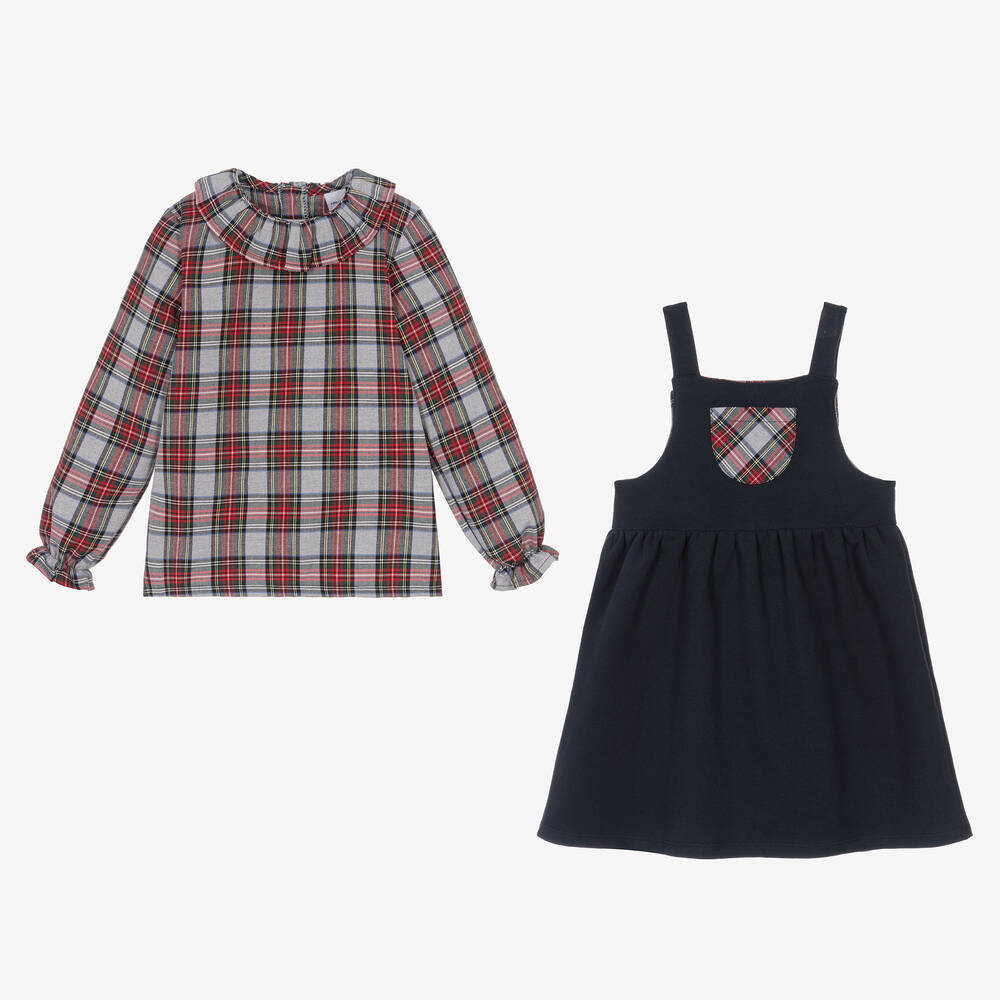 Babidu-طقم فستان بينافور قطن تارتان لون كحلي وأحمر | Childrensalon Outlet