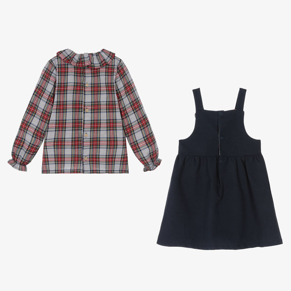 Babidu-طقم فستان بينافور قطن تارتان لون كحلي وأحمر | Childrensalon Outlet