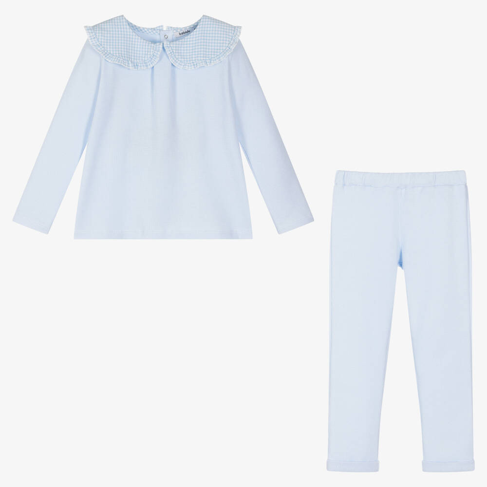 Babidu-Girls Blue Ribbed Trouser Set | Childrensalon Outlet