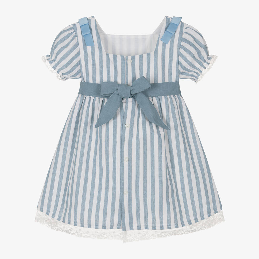 Babidu-Girls Blue Stripe Linen & Cotton Dress | Childrensalon Outlet