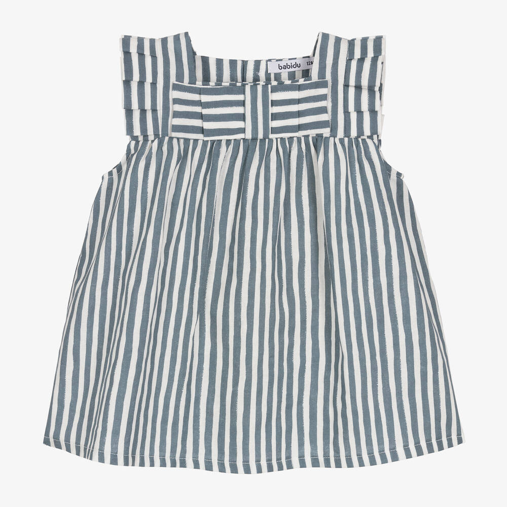 Babidu - Robe bleue rayée en coton fille | Childrensalon