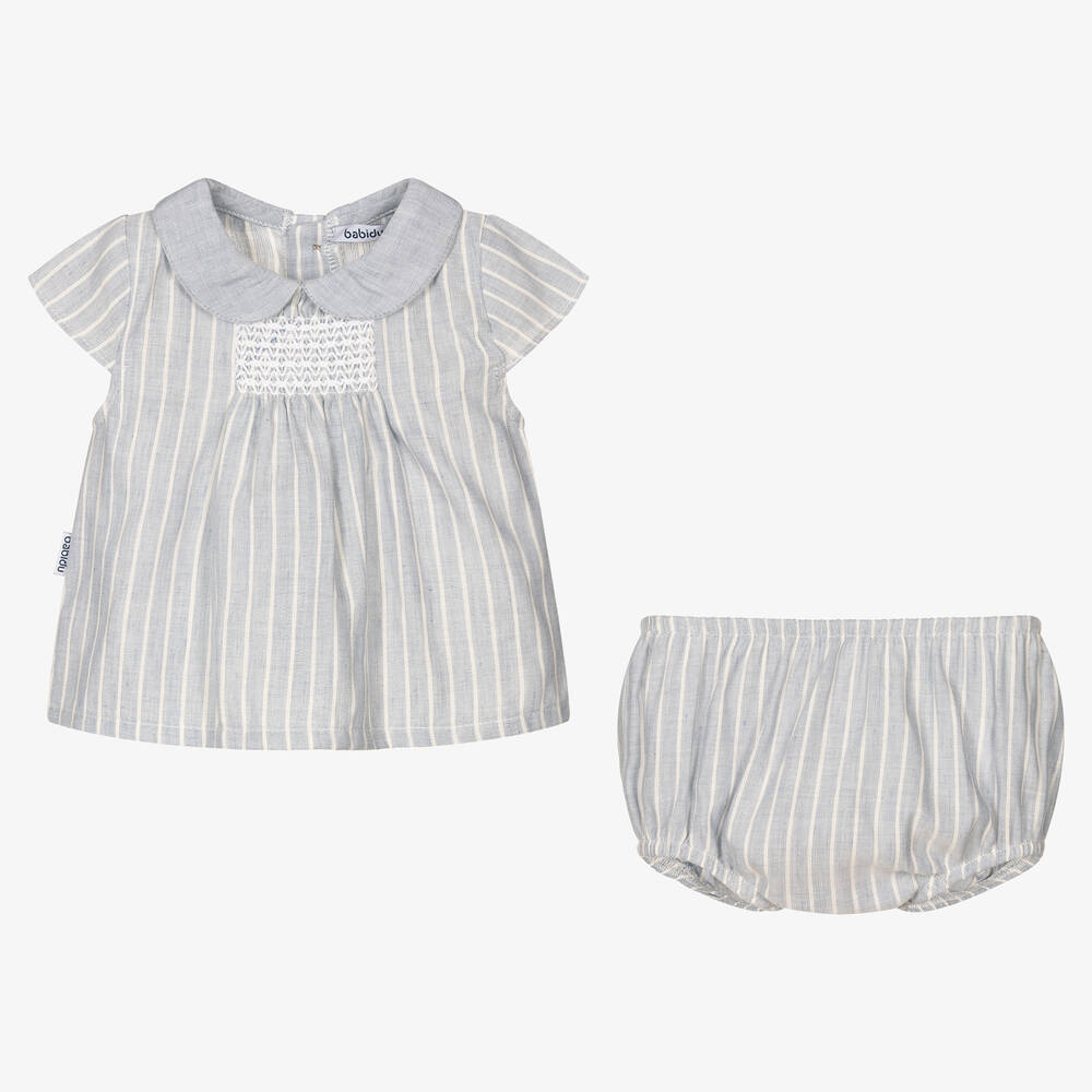 Babidu-Girls Blue Striped Shorts Set | Childrensalon Outlet