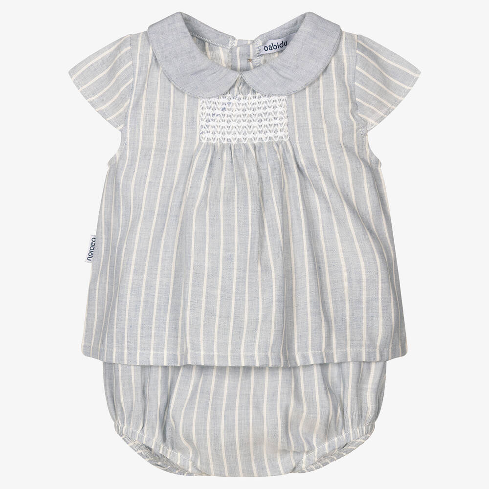 Babidu - Girls Blue Striped Shorts Set | Childrensalon