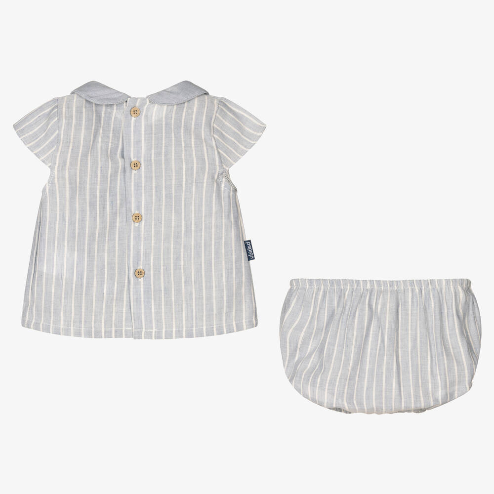 Babidu-Girls Blue Striped Shorts Set | Childrensalon Outlet