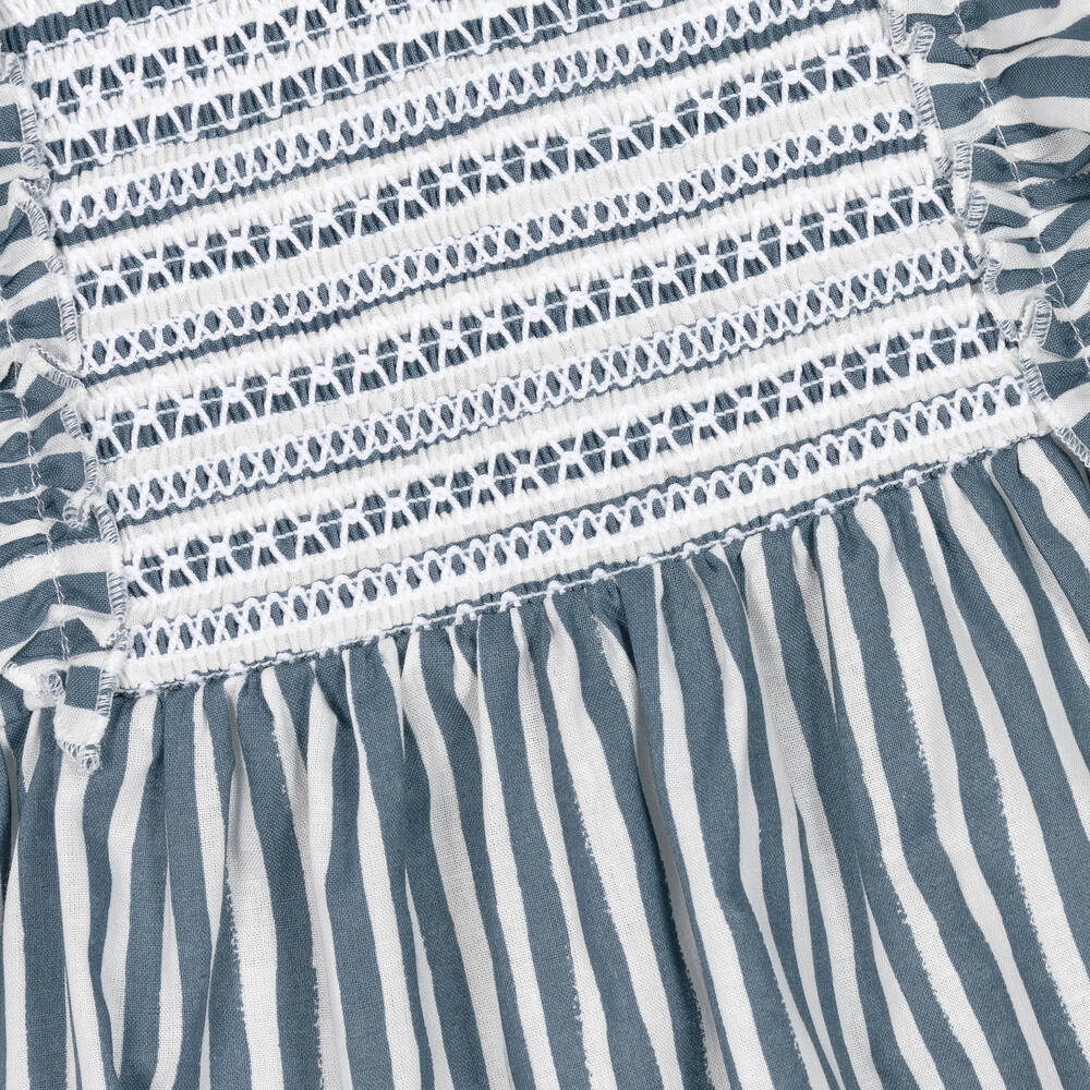 Babidu-Girls Blue Striped Smocked Dress | Childrensalon Outlet