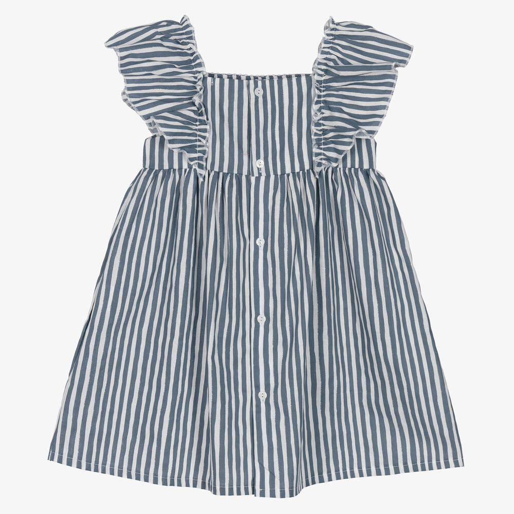 Babidu-Girls Blue Striped Smocked Dress | Childrensalon Outlet