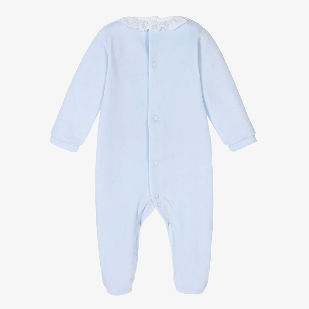 Babidu-Girls Blue Velour Babygrow | Childrensalon Outlet