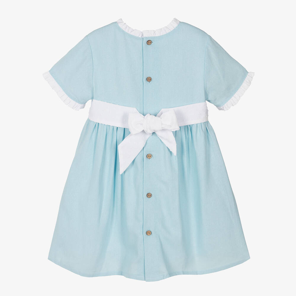 Babidu-Girls Blue Viscose & Linen Dress | Childrensalon Outlet