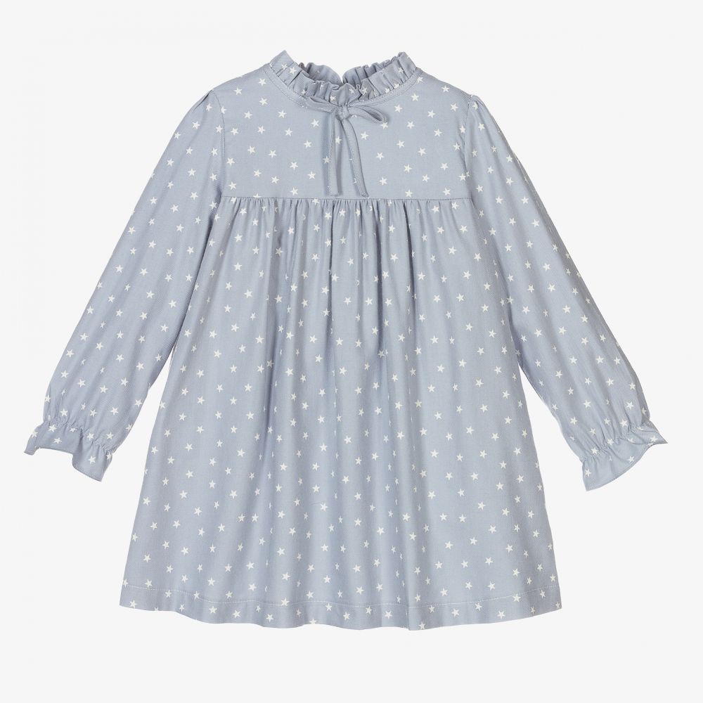 Babidu - Girls Blue Viscose Stars Dress | Childrensalon