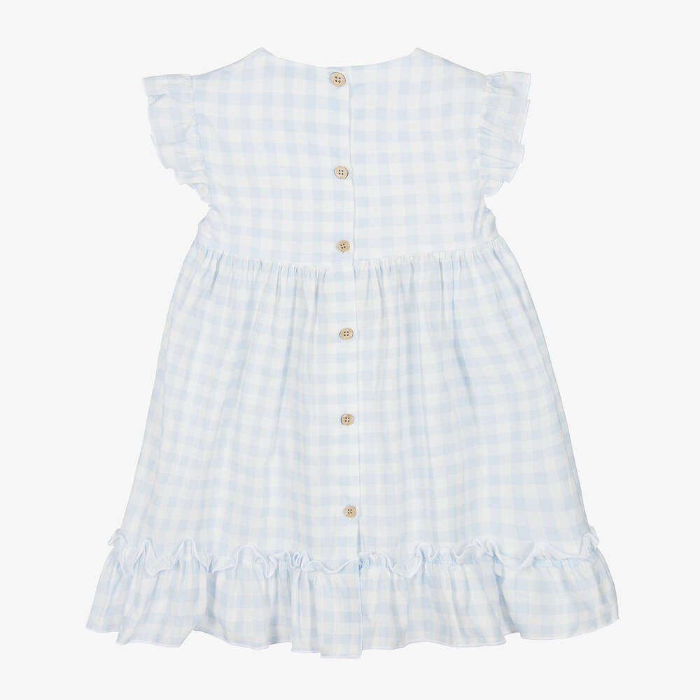 Babidu-Girls Blue & White Check Cotton Dress | Childrensalon Outlet