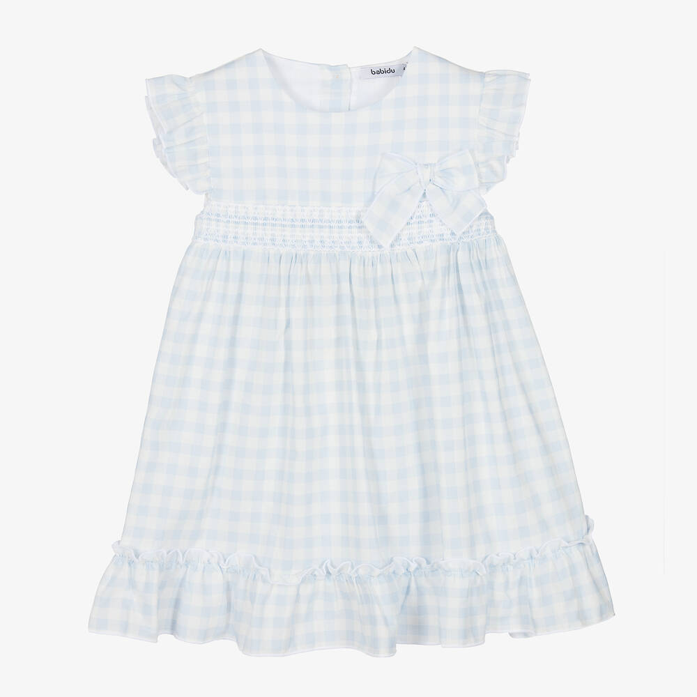 Babidu-فستان قطن كاروهات لون أزرق وأبيض | Childrensalon Outlet