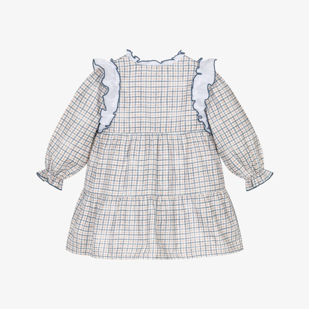 Babidu-فستان بناتي أزرق وأبيض بنقشة مربعات | Childrensalon Outlet