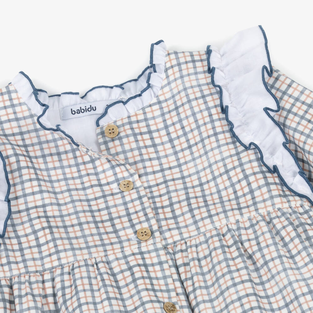Babidu-فستان بناتي أزرق وأبيض بنقشة مربعات | Childrensalon Outlet