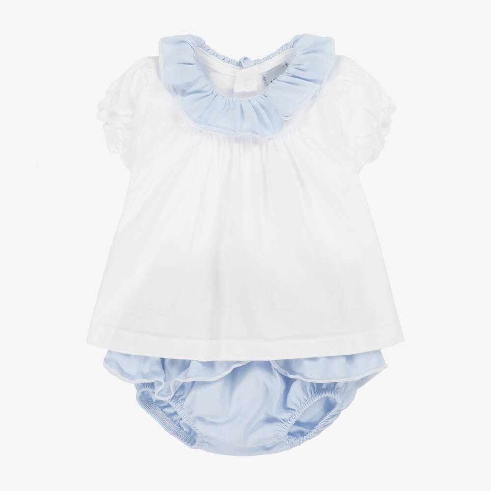 Babidu-Girls Blue & White Ruffle Shorts Ensemble | Childrensalon Outlet