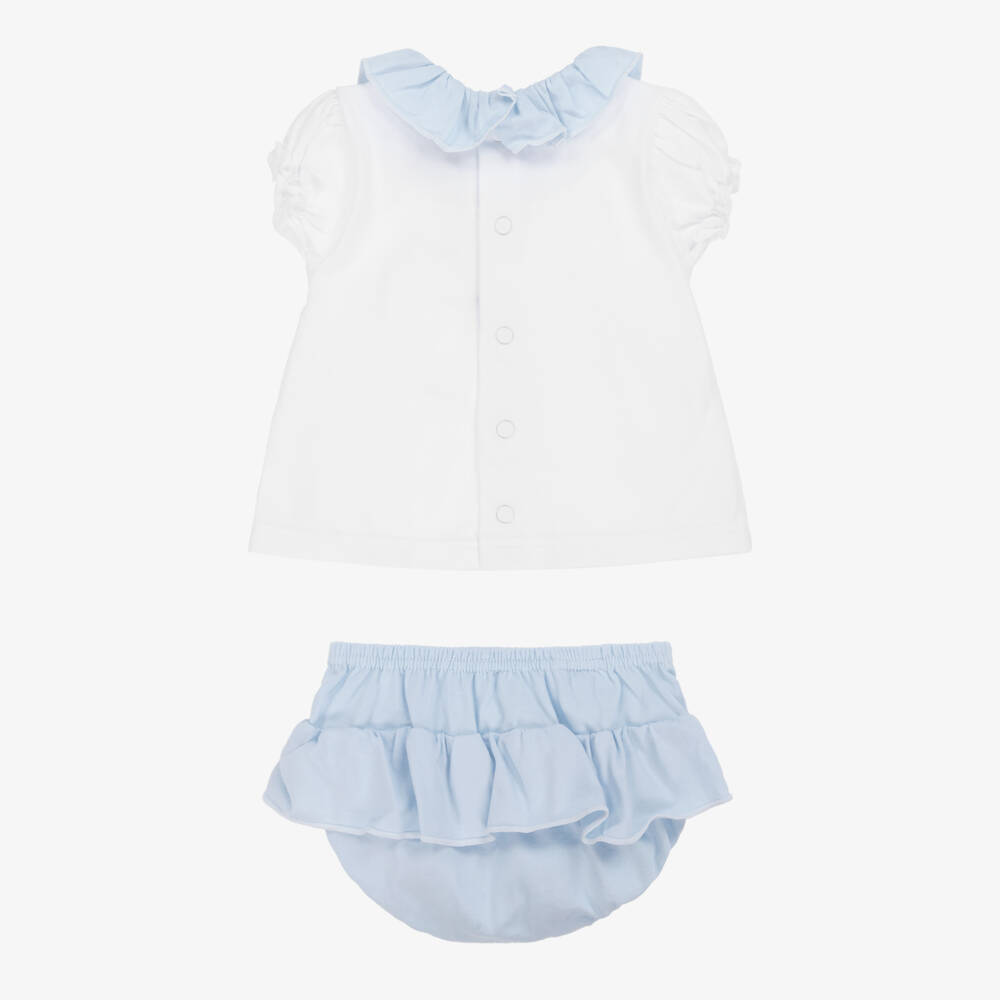 Babidu-Girls Blue & White Ruffle Shorts Ensemble | Childrensalon Outlet