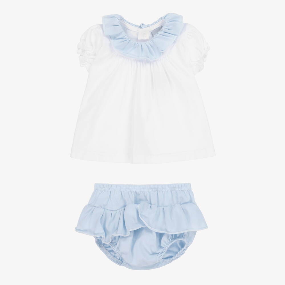 Babidu-Girls Blue & White Ruffle Shorts Ensemble | Childrensalon Outlet