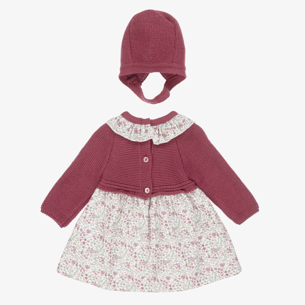 Babidu-Girls Burgundy Red Floral Cotton Dress Set | Childrensalon Outlet