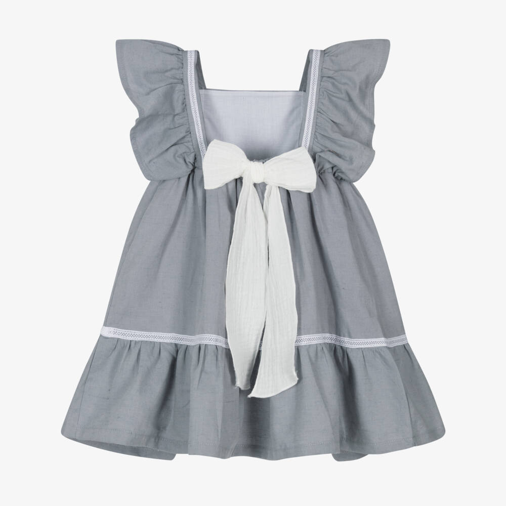 Babidu-Girls Charcoal Woven Cotton Dress | Childrensalon Outlet
